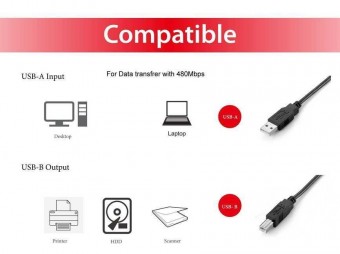 EQuip USB 2.0 Type A to Type B Cable 2m Black
