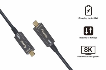 EQuip USB-C to C USB 3.2 Gen 2 10Gbps PD 60W 8K 60Hz Active Optical Cable 7,5m Black