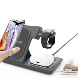 Gembird 3-in-1 foldable wireless charger stand 15W for Apple watch Black