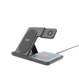Gembird 3-in-1 foldable wireless charger stand 15W for Samsung watch Black