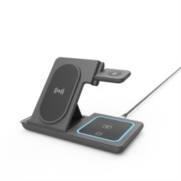 Gembird 3-in-1 foldable wireless charger stand 15W for Samsung watch Black