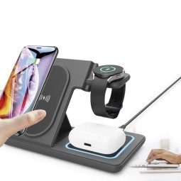 Gembird 3-in-1 foldable wireless charger stand 15W for Samsung watch Black