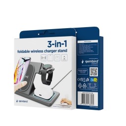 Gembird 3-in-1 foldable wireless charger stand 15W for Samsung watch Black