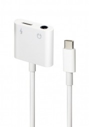 Gembird A-CM-3.5FP-01  USB type-C plug to stereo 3.5 mm audio adapter cable with extra power socket white