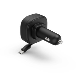 Hama Car Fast Charger 2xUSB-C Retractable Charging Cable PD 30W Black