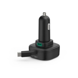 Hama Car Fast Charger 2xUSB-C Retractable Charging Cable PD 30W Black