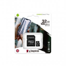Kingston 32GB microSDHC Canvas Select Plus 100R A1 C10 Card + adapterrel