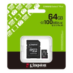 Kingston 64GB microSDXC Canvas Select Plus Gen3 Class 10 UHS-1 A1 V10 + adapterrel