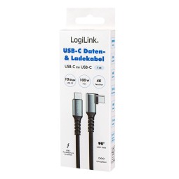 Logilink 3.2 Gen2 Type-C cable C/M 90° to C/M 100W 4K metal 1m Black