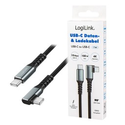 Logilink 3.2 Gen2 Type-C cable C/M 90° to C/M 100W 4K metal 1m Black