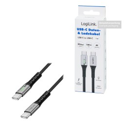 Logilink 3.2 Gen2 Type-C cable C/M  to C/M 100W 4K LED metal 1,5m Black