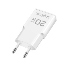 Logilink Dual-USB GaN charger 20W extra slim 1x USB-C (PD) 1x USB-A (QC) White