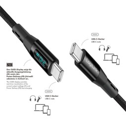 Logilink USB 2.0 Type-C cable C/M to C/M 240W with display 1m Black