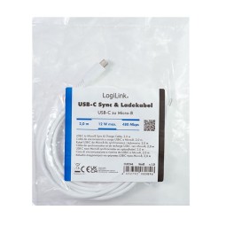 Logilink USB 2.0 Type-C cable C/M to micro USB/M 12W 2m White