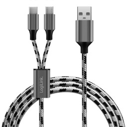 Logilink USB 2.0 USB-A/M to Micro-USB + USB-C cable 1,2m White/Black