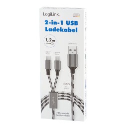 Logilink USB 2.0 USB-A/M to Micro-USB + USB-C cable 1,2m White/Black