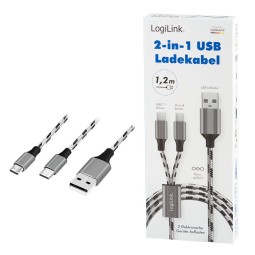 Logilink USB 2.0 USB-A/M to Micro-USB + USB-C cable 1,2m White/Black
