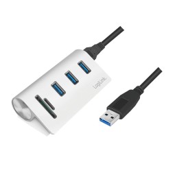 Logilink USB 3.0 hub 3-port with card reader for SD/microSD aluminum casing
