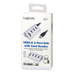 Logilink USB 3.0 hub 3-port with card reader for SD/microSD aluminum casing