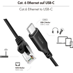 Logilink USB 3.2 Type-C Ethernet cable 10m Black/Grey