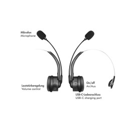 Logilink Wireless mono headset flexible microphone BT 6.0 USB-C Black
