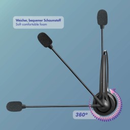 Logilink Wireless mono headset flexible microphone BT 6.0 USB-C Black