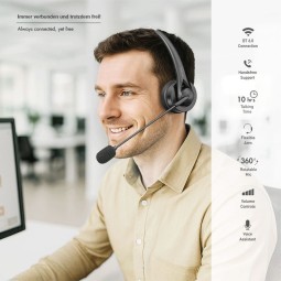 Logilink Wireless mono headset flexible microphone BT 6.0 USB-C Black