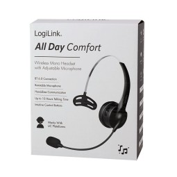Logilink Wireless mono headset flexible microphone BT 6.0 USB-C Black
