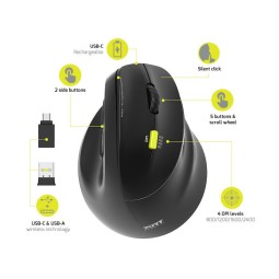 Port Designs Right-hand 2.4 GHz Bluetooth rechargeable Ergo Mouse Black