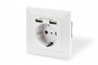 Digitus Safety Wall Outlet, 2x USB, USB output total: