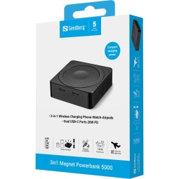 Sandberg Magnet 3in1 5000mAh Wireless PowerBank Black