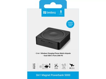 Sandberg Magnet 3in1 5000mAh Wireless PowerBank Black