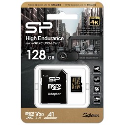 Silicon Power  128GB microSDXC Gold Series High Endurance Class 10 UHS-I U3 V30 A1 + adapterrel