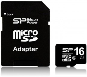 Silicon Power 16GB Micro Secure Digital Card CL10 + adapterrel