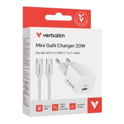 Verbatim Mini GaN Charger 20W with Cable 1m White