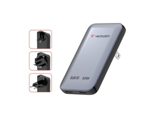 Verbatim Slim GaN Charger 2 Port 65W (EU/UK/US) Grey