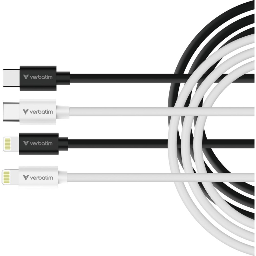 Verbatim Essentials Sync & Charge USB-C to Lightning 27W Cables 1m 2/pack Black/White