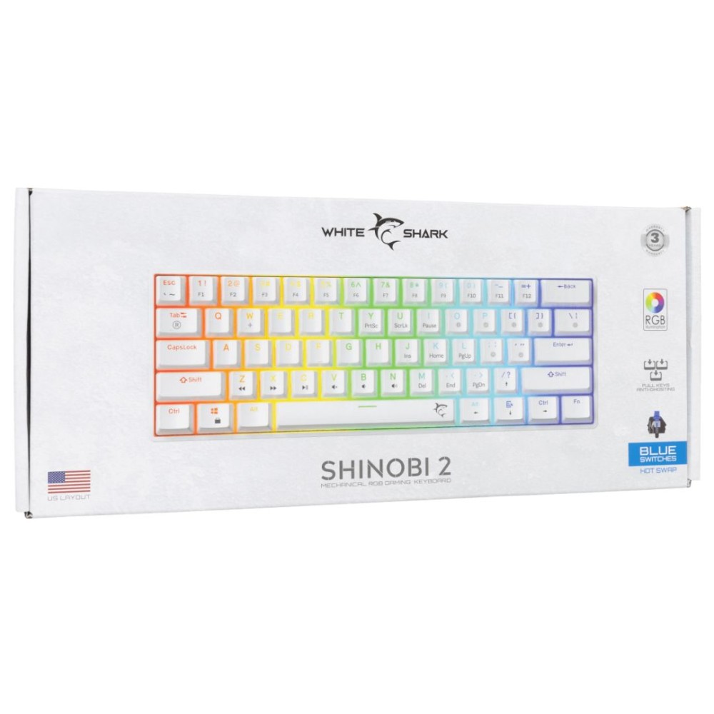White Shark Shinobi 2 RGB Gaming keyboard White US